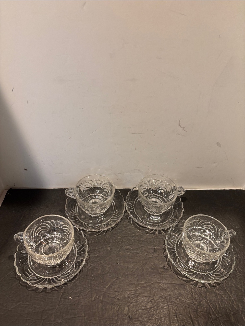 Cambridge Caprice Clear Glass Cup & Saucer Sets Stem 300 4 Piece